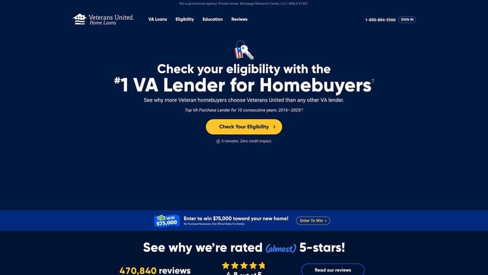 Screenshot of Veterans United Home Loans website