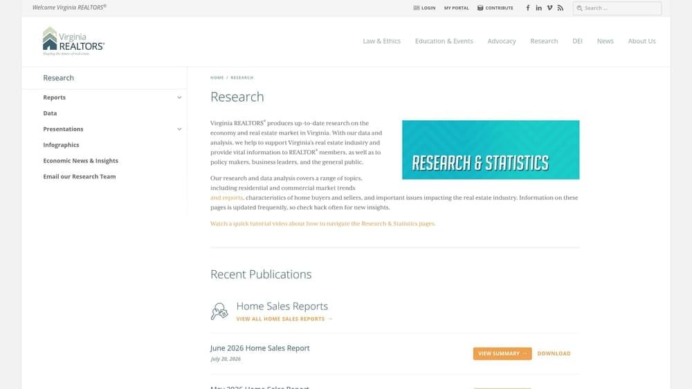 Screenshot of Virginia REALTORS® Market Data Portal website